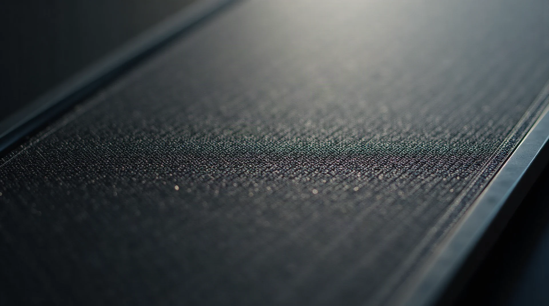 Extreme macro photograph of fine stainless steel micro-mesh screen texture, metallic, graphic pattern, dark moody lighting